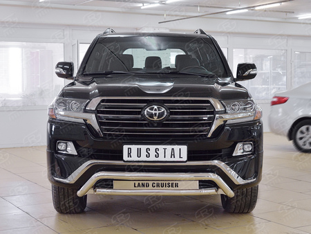 Защита переднего бампера d63 волна-d63 секции с надписью RUSSTAL Toyota Land Cruiser 200 Executive (2016-2021) TLCZ-002551