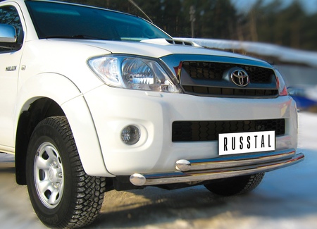 Защита переднего бампера d63х63 дуга RUSSTAL Toyota Hilux (2009-2014) TLZ-000003