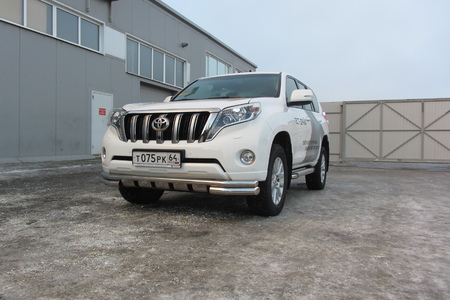 Защита переднего бампера d76+d57 двойная с профильной ЗК Toyota Land Cruiser Prado (2014-2017) TOP14-001