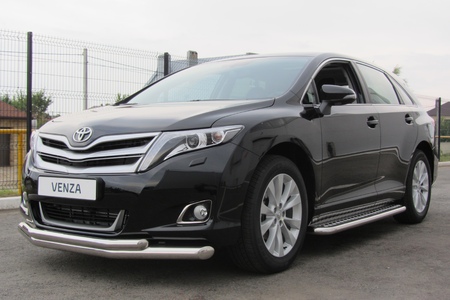 Защита переднего бампера d76+d57 двойная Toyota Venza (2012-2016) TVEN001