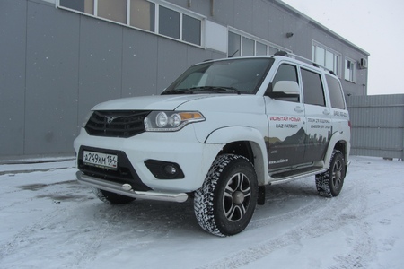 Защита переднего бампера d76+d57 двойная UAZ Патриот (2014-2021) UP14-001