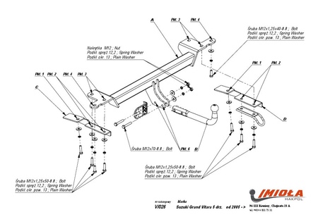 Фаркоп Imiola для Suzuki Grand Vitara 5 дверей (2005-2015) V.026