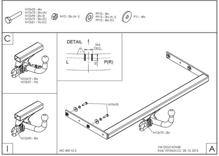 Фаркоп оцинкованный Galia для Volkswagen Golf универсал (1993-1999) V010A