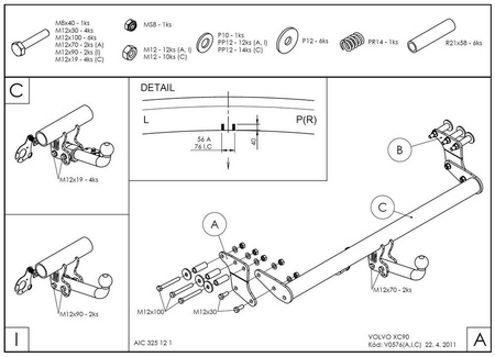 Фаркоп оцинкованный с быстросъемным шаром Galia для Volvo XC90 (2003-2015) V057C