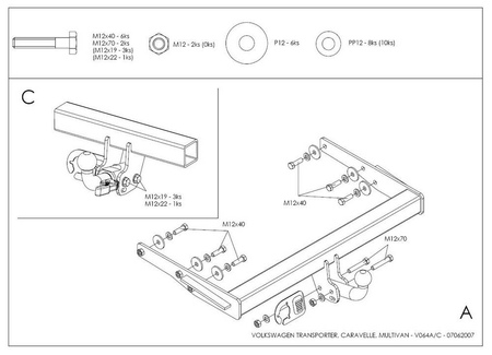 Фаркоп оцинкованный с быстросъемным шаром Galia для Volkswagen Caravelle (2003-2023) V064C