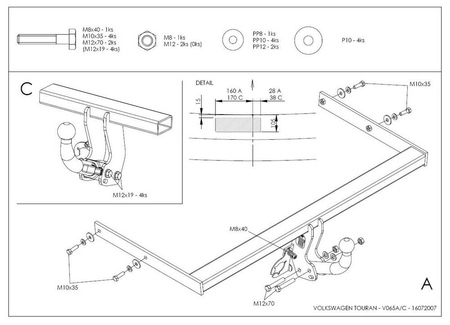 Фаркоп оцинкованный Galia для Volkswagen Touran (2002-2015) V065A