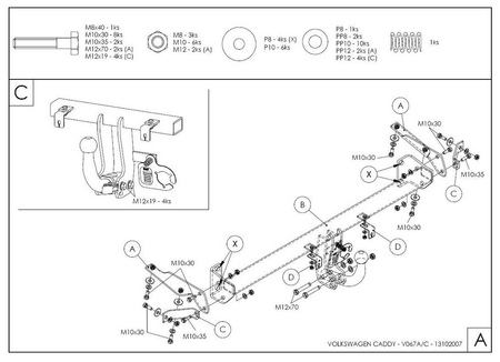 Фаркоп оцинкованный Galia для Volkswagen Caddy (2004-) V067A