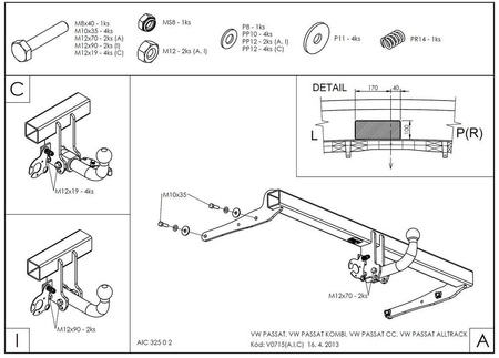 Фаркоп оцинкованный Galia для Volkswagen Passat Alltrack B7 (2012-2015) V071A