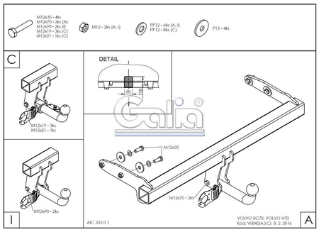 Фаркоп оцинкованный Galia для Volvo XC70 (2007-2016) V084A