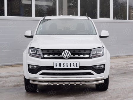 Защита переднего бампера d63 секция-d63 уголки+d42 зубы RUSSTAL Volkswagen Amarok (2016-2023) VAMZ-002536