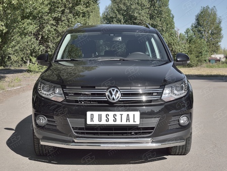 Защита переднего бампера d63 секции-d42 дуга RUSSTAL Volkswagen Tiguan Sport & Style (2011-2016) VGZ-000982