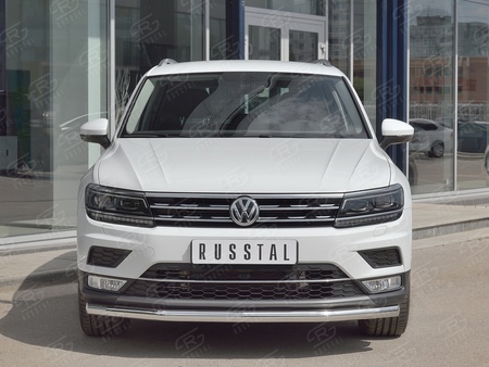 Защита переднего бампера d63 секции RUSSTAL Volkswagen Tiguan (кроме Off Road) (2017-2020) VGZ-002714