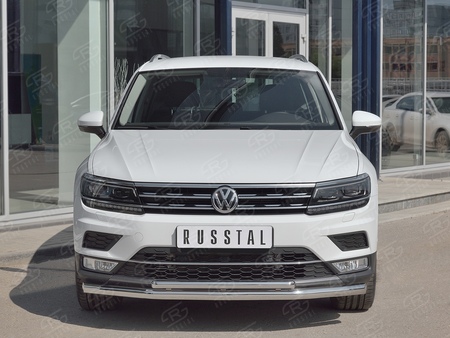 Защита переднего бампера d63 секции-d42 дуга RUSSTAL Volkswagen Tiguan (кроме Off Road) (2017-2020) VGZ-002716