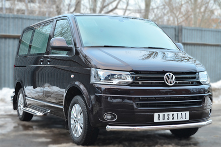 Пороги труба d42 с листом (лист алюминий,профиль нержавеющий) RUSSTAL Volkswagen Transporter kasten T5 (2010-2015) VTKL-001399