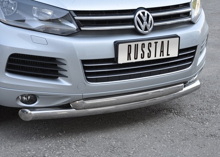 Защита переднего бампера d76х63 RUSSTAL Volkswagen Touareg (2010-2013) VTZ-000707