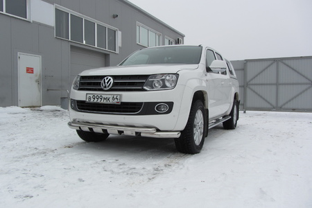 Защита переднего бампера d76+d57 двойная с профильной ЗК Volkswagen Amarok (2013-2016) VWAM13-001