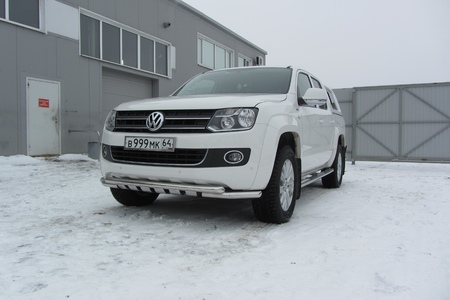 Защита переднего бампера d57+d57 двойная с профильной ЗК Volkswagen Amarok (2013-2016) VWAM13-005