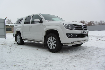 Защита переднего бампера d57+d57 двойная радиусная Volkswagen Amarok (2013-2016) VWAM13-006