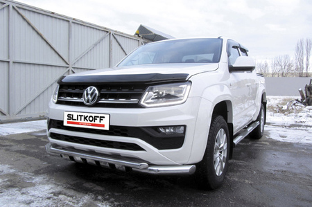 Защита переднего бампера d76+d57 двойная с профильной ЗК Volkswagen Amarok (2016-2023) VWAM16-001