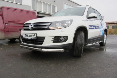 Защита переднего бампера d76+d42 двойная Volkswagen Tiguan (2011-2017) VWTIG-001