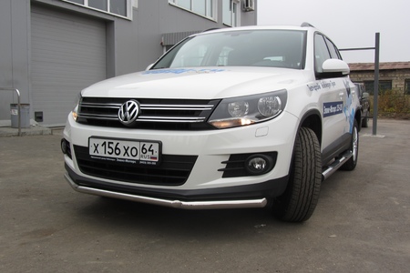 Защита переднего бампера d57+d42 двойная Volkswagen Tiguan (2011-2017) VWTIG-003