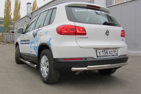 Защита заднего бампера d57+d42 двойная радиусная Volkswagen Tiguan (2011-2017) VWTIG-010