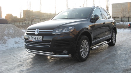 Защита переднего бампера d76+d57 двойная Volkswagen Touareg (2010-2018) VWTR-002