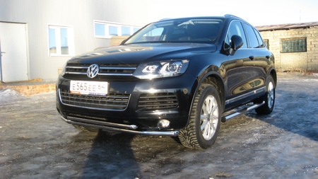 Защита переднего бампера d57+d57 двойная Volkswagen Touareg (2010-2018) VWTR-004