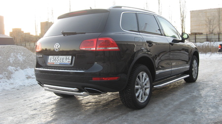Защита заднего бампера d76+d57 двойная Volkswagen Touareg (2010-2018) VWTR-009