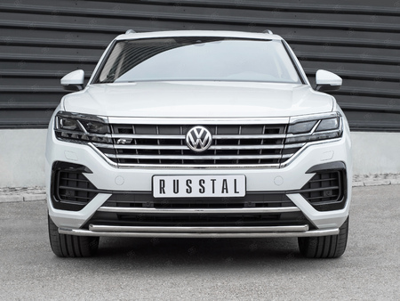 Защита переднего бампера d42 секции-d42 дуга RUSSTAL Volkswagen Touareg (not 2.0 TSI) (2018-2024) VWTZ-003057