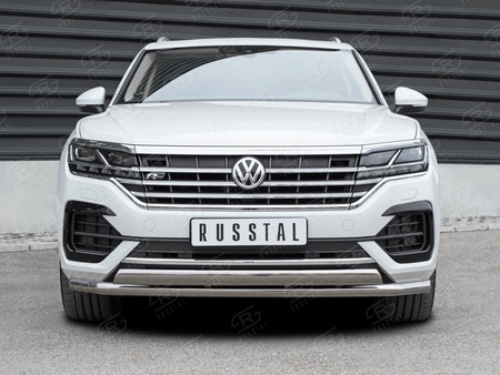 Защита переднего бампера d63 секции-d75x42 дуга RUSSTAL Volkswagen Touareg (not 2.0 TSI) (2018-2024) VWTZ-003061