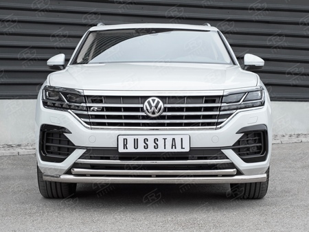 Защита переднего бампера d63 секции-d42 дуга RUSSTAL Volkswagen Touareg (not 2.0 TSI) (2018-2024) VWTZ-003062