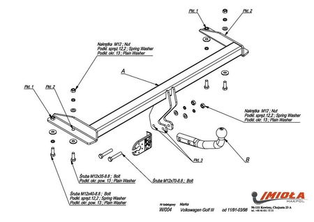 Фаркоп Imiola для Volkswagen Golf хетчбек (1991-1998) W.004