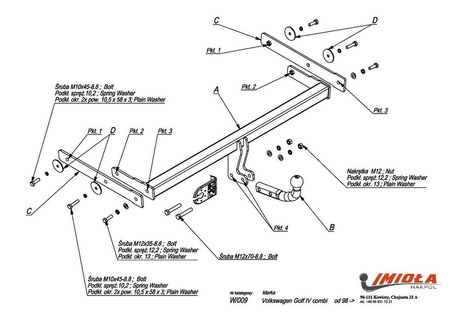 Фаркоп Imiola для Volkswagen Golf универсал (1998-2007) W.009