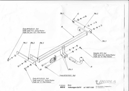 Фаркоп Imiola для Volkswagen Golf (1997-2003) W.018