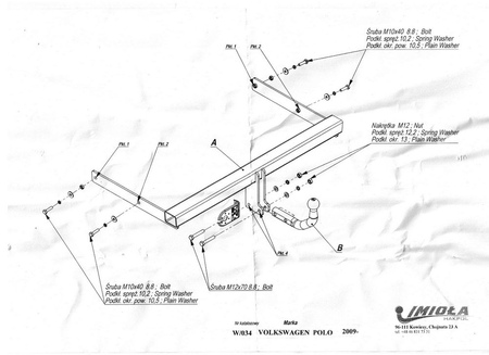 Фаркоп Imiola для Volkswagen Polo хетчбек (2009-2020) W.034