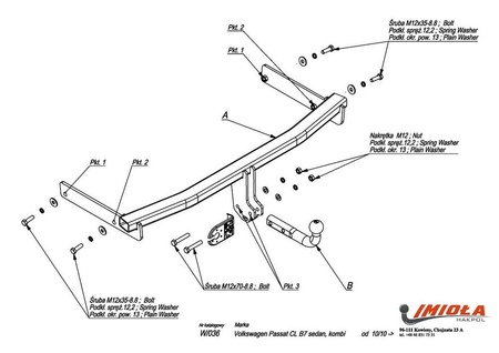 Фаркоп Imiola для Volkswagen Passat (2010-2015) W.036