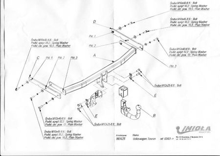 Фаркоп Imiola c быстросъемным шаром для Volkswagen Touran (2003-2018) W.A25