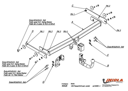 Фаркоп Imiola c быстросъемным шаром для Volkswagen Passat (2005-2010) W.A26