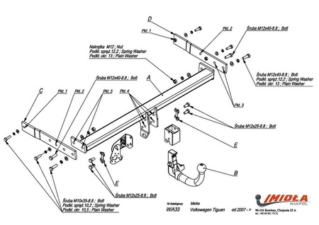 Фаркоп Imiola c быстросъемным шаром для Volkswagen Tiguan (2007-2017) W.A33