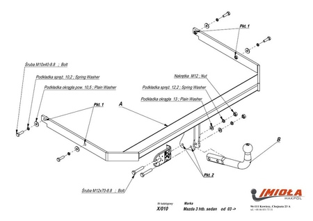 Фаркоп Imiola для Mazda 3 седан (2004-2009) X.010