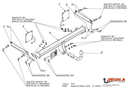 Фаркоп Imiola для Mazda 6 седан/универсал (2012-2020) X.025