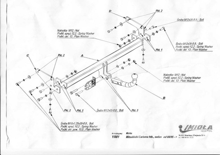 Фаркоп Imiola для Mitsubishi Carisma хетчбек/седан (1995-2004) Y.001