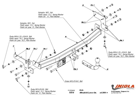 Фаркоп Imiola для Mitsubishi Lancer седан/хетчбек/универсал (2004-2007) Y.014