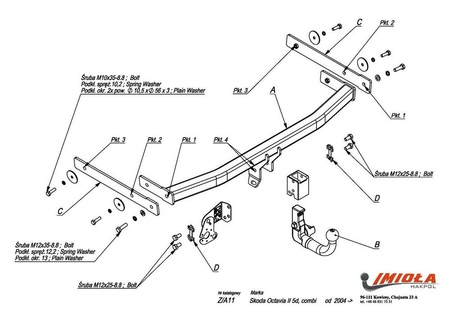 Фаркоп Imiola c быстросъемным шаром для Skoda Octavia (2004-2013) Z.A11