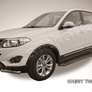 Пороги алюминиевые Slitkoff Optima Black черные Chery Tiggo 5 (2014-2020)