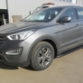 Пороги алюминиевые Slitkoff Optima Black черные Hyundai Santa Fe (2012-2018)