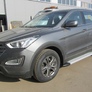 Пороги алюминиевые Slitkoff Optima Silver серебристые Hyundai Santa Fe (2012-2018)