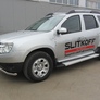 Пороги алюминиевые Slitkoff Optima Silver серебристые Renault Duster (2011-2015)