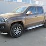 Пороги алюминиевые Slitkoff Optima Silver серебристые Volkswagen Amarok (2013-2016)